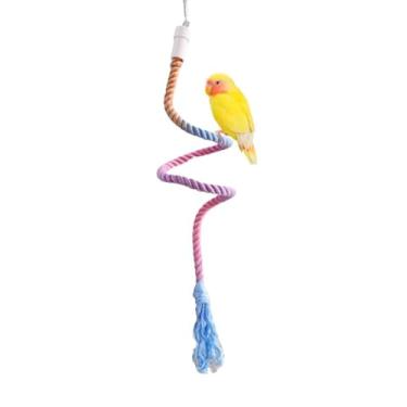 Imagem de Acessórios para gaiola de pássaros, poleiro de corda de pássaro em espiral com gancho de metal, poleiro de papagaio para periquito, periquito, calopsita, conure, quaker, caique, papagaios pequenos a