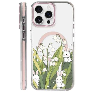 Imagem de Yuning419 Capa para iPhone 15 Pro Max, compatível com Magsafe, capa transparente com proteção total da câmera para meninas e mulheres, capa magnética protetora à prova de choque - Campanula Bunny