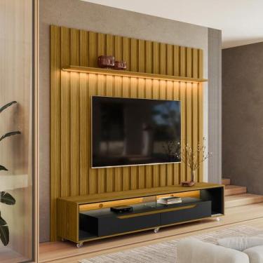 Imagem de Painel Ripado com Led London 177cm e Rack Loop com Rodízios TV 70 Pole