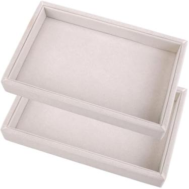 Imagem de Mornajina 2 bandejas de veludo de 23 cm x 14,5 cm, bandeja de exibição de joias, bandejas empilháveis de pratos vazias para brincos, colares, pulseiras, anéis, exibição - bege