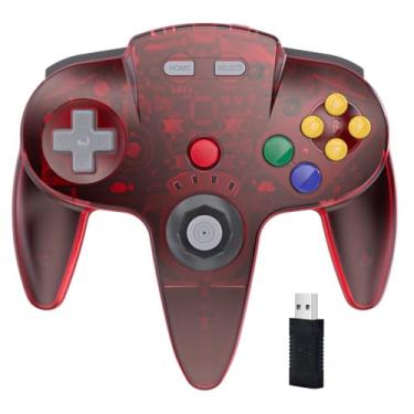 Imagem de Controle USB sem fio N64 para Switch Games, controle remoto recarregável de 2,4 GHz, joystick USB sem fio, para Switch/Switch Lite/Switch OLED, Mac, PC, Windows 7, 8, 10, 11, vermelho claro