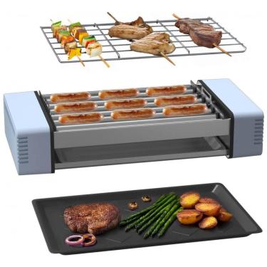 Imagem de Máquina de Rolos Elétrica 3 em 1 para Cachorro-Quente: Compacta Churrasqueira Interna com 6 Rolos Removíveis Antiaderentes para 9 Salsichas