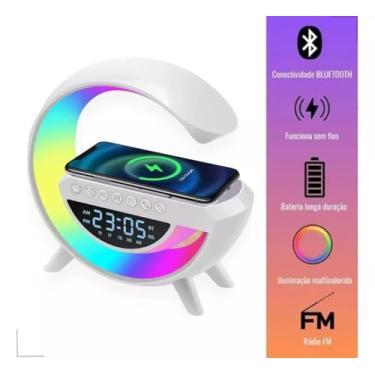 Imagem de Despertador Digital com Carregador Wireless, Bluetooth, Rádio FM, Luz LED Multicolorida, Branco