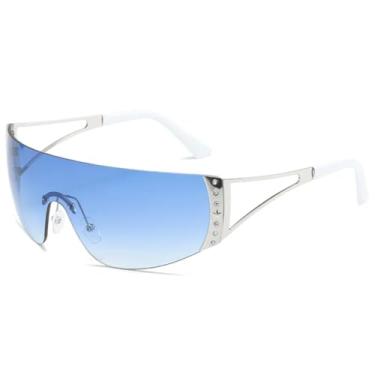 Imagem de Óculos de sol sem aro para mulheres e homens, óculos de sol esportivos com armação plana, lentes degradê UV400 (branco e azul)