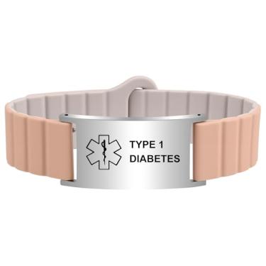 Imagem de Pulseira de alerta médico para mulheres e homens, pulseira de identificação de alerta médico ajustável à prova d'água para marcapasso de epilepsia diabética D.N.R, Adjustable Size, Silicone Aço