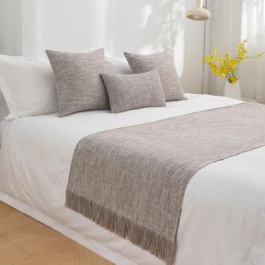 Imagem de Cama Runner Cachecol Colcha de Cama Sólida Algodão e Linho Hotel Camas de Cama Moderna Simples Manta Macia Não Desvanece Roupa de Cama Lenço Proteção Casa Hotel Moda Decoração - Cinza Claro ||48 x 240