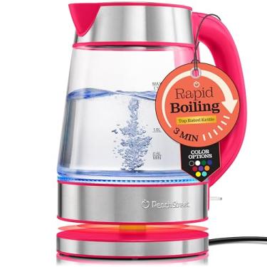 Imagem de Chaleira elétrica de água de fervura rápida, 1,7L 1500W, vidro borossilicato para café e chá, caldeira de água, desligamento automático, alça de toque frio, base removível, LED. Rotação de 360°