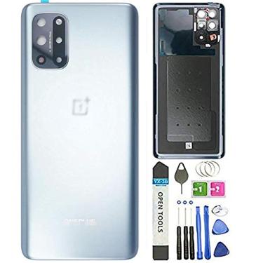 Imagem de Substituição de vidro da tampa traseira 8T para OnePlus 8T 5G KB2000 KB2005 Peças de montagem de lente de vidro da câmera de vidro + ferramentas de pino de ejeção (prata)