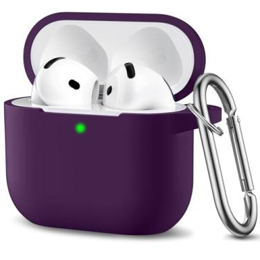 Imagem de DaQin Compatível com AirPods 4, capa protetora completa de silicone macio para Apple AirPods 4 com chaveiro, compatível com AirPod 4ª geração, acessórios para mulheres e homens, roxo