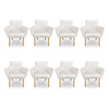 Imagem de Kit 8 Poltronas Decorativa Leticia Suede Pés Palito Castanho - Pallazio Cor Azul Turquesa