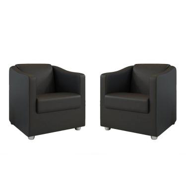 Imagem de Kit 2 Poltronas Decorativa Bia Material Sintético Preto Dal Poz Estofados
