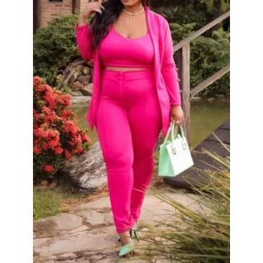 Imagem de Conjunto Plus Size 3 Peças Blazer + Cropped + Calça - Josy Modas, Rosa