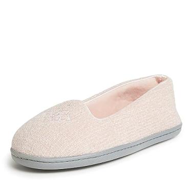 Imagem de Dearfoams Pantufa feminina confortável de balé Rebecca com espuma viscoelástica para uso interno e costas fechadas com larguras amplas, Chenille rosa empoeirado, 5-6