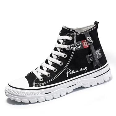 Imagem de Tênis masculino de lona de cano alto, casual, caminhada, skate para homens, moderno, confortável, com sola macia, Preto, 37