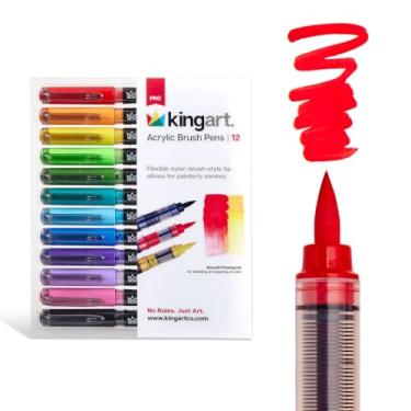Imagem de KINGART® Canetas de acrílico PRO (448-12), 12 cores vibrantes, ponta de pincel flexível com tinta misturável