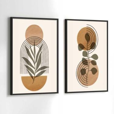 Imagem de Conjunto Quadros Decorativos com Moldura Abstrato Marrom e Bege Kit 2 