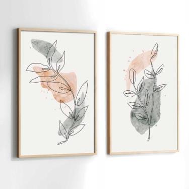 Imagem de Conjunto Quadros Decorativos com Moldura Floral Linhas Minimalista Kit
