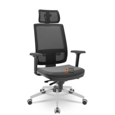 Imagem de Cadeira Brizza Tela 3D Slider Cromada Com Apoio NR17 Plaxmetal Ergonomica (Sintético Preto)