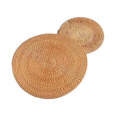 Imagem de Conjunto De 6 Sousplats Redondos De Rattan De 8cm Acessórios Para Chá 