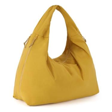 Imagem de GOKTOW Bolsa feminina de nylon folgada - Bolsa de ombro grande com vários bolsos, espaçosa para viagens, academia, trabalho, compras, Amarelo, One Size