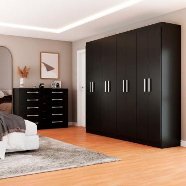 Imagem de Guarda-Roupa Casal 8 Portas e Cômoda 10 Gavetas Preto - Pm