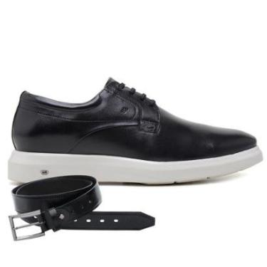 Imagem de Sapato Jota Pe Casual Preto Em Couro Enigma + Cinto 90750-Masculino