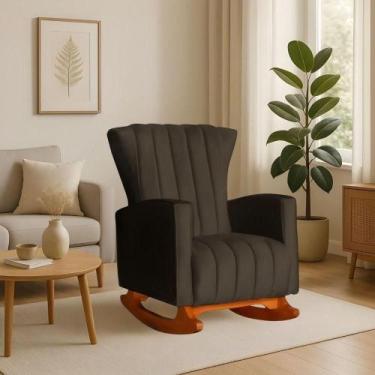 Imagem de Poltrona Amamentação Balanço Quarto Descanso Grécia Linho Linho Marrom