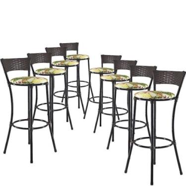 Imagem de Kit Com 8 Banquetas Altas Forts Fibra Uv Bancada, área Goumert, Bar, P