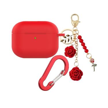 Imagem de Capa para Airpods Pro3 com chaveiro fofo, capa protetora de silicone à prova de choque compatível com Air pods Pro3ª geração, capa de fone de ouvido de carregamento para mulheres e meninas (vermelha)