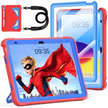 Imagem de Capa para iPad A16 11ª geração 28 polegadas 2025, Auorld para iPad 10ª geração 10 polegadas 2022, capa infantil com protetor de tela, alça de ombro dobrável, suporte para lápis, à prova de choque