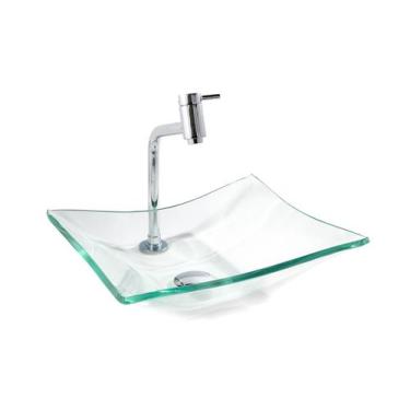 Imagem de Kit Banheiro Cuba Vidro Retangular + Torneira Link + Válvula - Lopazzi