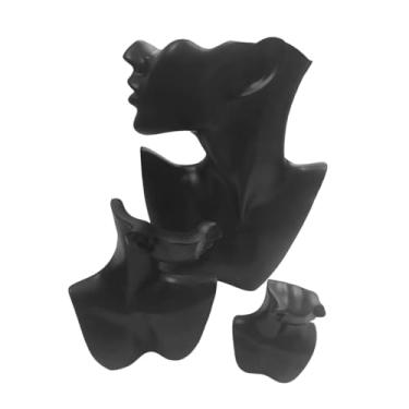 Imagem de YIJU Conjunto de 3 suportes para busto de joias, suporte para mostruário com lateral, suporte leve para colar de resina, Preto