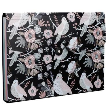 Imagem de Uquelic Pasta de arquivo expansível com 13 bolsos, organizador de documentos sanfonado com fecho elástico, tamanho carta/A4, pasta de impressão floral para escola e escritório (padrão de tijo)