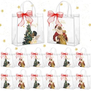 Imagem de Motipuns 24 peças de sacolas de presente de PVC transparente de Natal com alças e fita, lembrancinha de festa de Papai Noel preto afro-americano, reutilizável, de plástico, doces, sacolas para