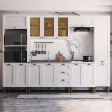 Imagem de Armário Cozinha Americana Modulada Completa 305cm com Vidros Multimóveis CR20497 Branco