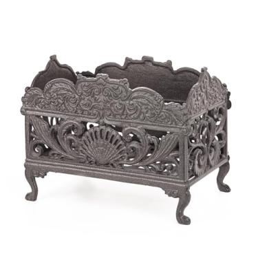 Imagem de Sungmor Suporte decorativo vintage de ferro fundido – Porta-revistas multiuso, suporte de plantador, cesta de toalha, caixa de jardim – Organizador ornamentado para interior/exterior – Decoração