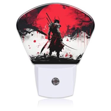 Imagem de Luz noturna samurai japonesa legal samurai tomada na parede com sensor do crepúsculo ao amanhecer para crianças, meninas, meninos, mulheres, homens, quarto, corredor, cozinha, banheiro, decoração de