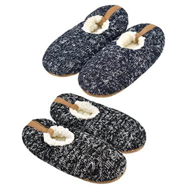 Imagem de DICUIRD Meias masculinas com sola antiderrapante, meias quentes com prendedores para homens, chinelos felpudos, Azul-marinho e preto novo, 7-9.5