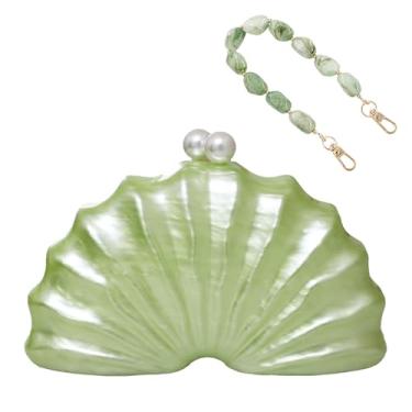 Imagem de Anopo Bolsa clutch de acrílico feminina colorida à noite, bolsa geométrica, marmorizada, com corrente removível, Concha verde claro, One Size