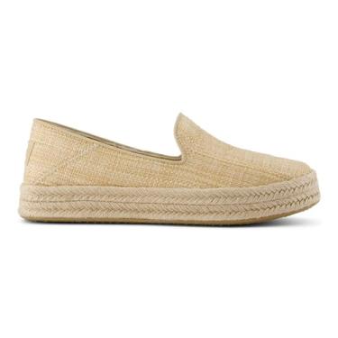 Imagem de TOMS Sapatilhas femininas Carolina Espadrille Slip On Casual - Preto, Ráfia de amêndoa, 36