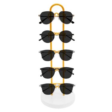 Imagem de 5 pares de porta-óculos de sol, suporte para óculos, armação metálica, organizador de óculos, suporte de exibição com base de madeira, estável e elegante para organização de bancada, Ouro