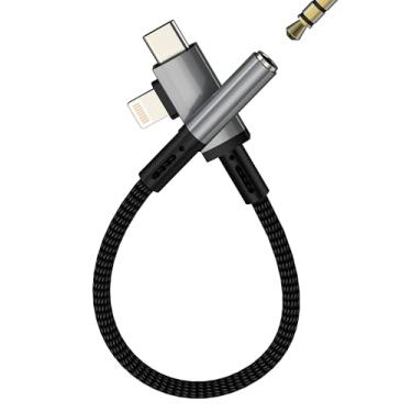 Imagem de Adaptador AUX para USB C Lightning para iPhone 16 15 14 13 Pro Max (2 em 1) 3,5 mm Cabo de áudio para fone de ouvido Apple Dongle adaptador de carro microfone conector fêmea compatível com conversor