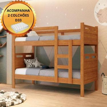 Imagem de Beliche Solteiro 100% MDF Com Dois Colchões D33 Super Reforçada Estrad