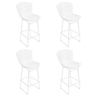 Imagem de Kit 4 Banquetas Bistrô Bertoia Branca D60 Com Assento Branco