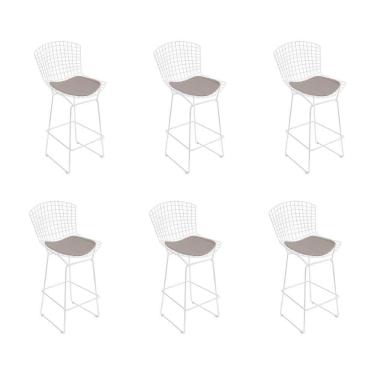 Imagem de Kit 6 Banquetas Bistrô Bertoia Branca D60 Com Assento Bege