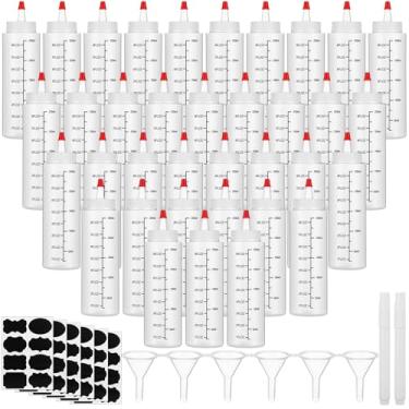 Imagem de Lounsweer 36 garrafas de plástico de 236 ml, garrafa de esguicho de grau alimentício com tampas de apertar incluem caneta de etiqueta e funis para molhos, xaropes, condimentos, artesanato, tinta, cola
