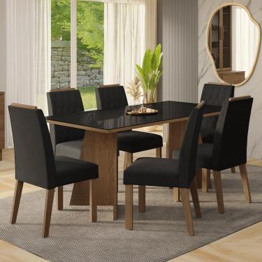 Imagem de Conjunto Sala De Jantar Tampo De Vidro 6 Cadeiras Rustic/preto/oxford Siena Madesa