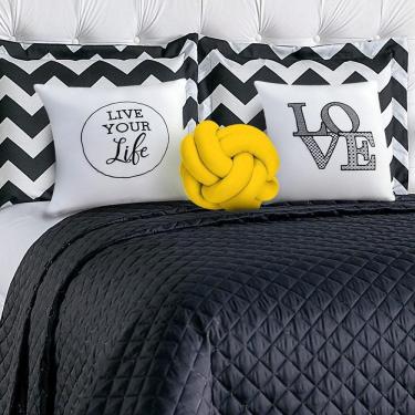 Imagem de Cobre Leito Casa Show Love Dupla Face 8 Peças Preto/Amarelo