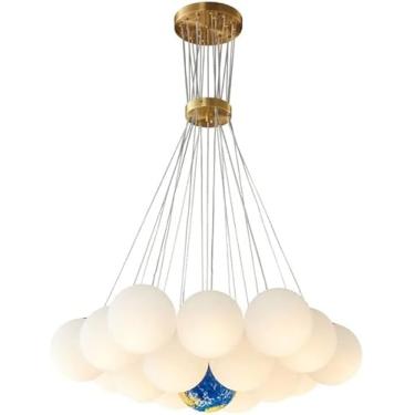 Imagem de Lustre moderno de aglomerado de globo de bolha, lua, planeta, luz pendente de meados do século, esfera branca de leite, luminária suspensa de teto para crianças, quarto, sala de estar, cozin