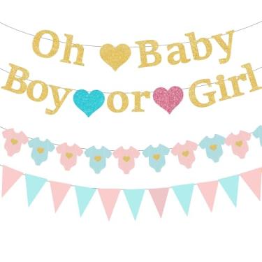 Imagem de Baby Boy or Girl Gender Reveal Banner Party Decorations Kit,Blue Pink Oh Baby Shower Birthday Party Decor Supplies